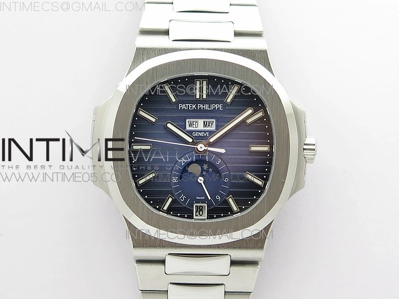 NAUTILUS 5726 SS GRF 1:1 BEST EDITION BLUE DIAL WORKING ANNUAL CALENDARON SS BRACELET A.324 V3